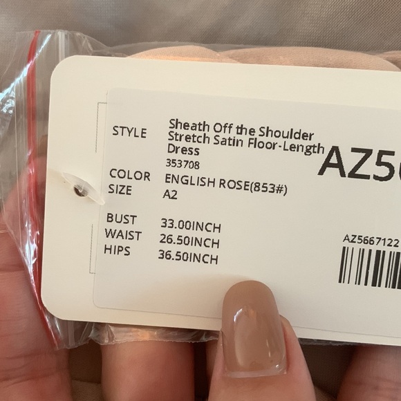 Azazie Kendall + Kylie English rose sheath off the shoulder stretch satin dress - Picture 6 of 9